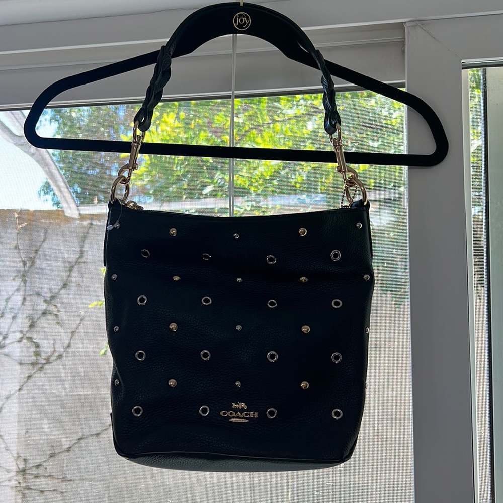 Brand new black leather coach double zip cross body bag